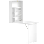 Bureau pliable mural, table murale pliante avec étagères pour salon, salle à manger, bureau, 93,8 x 60 x 147 cm, blanc