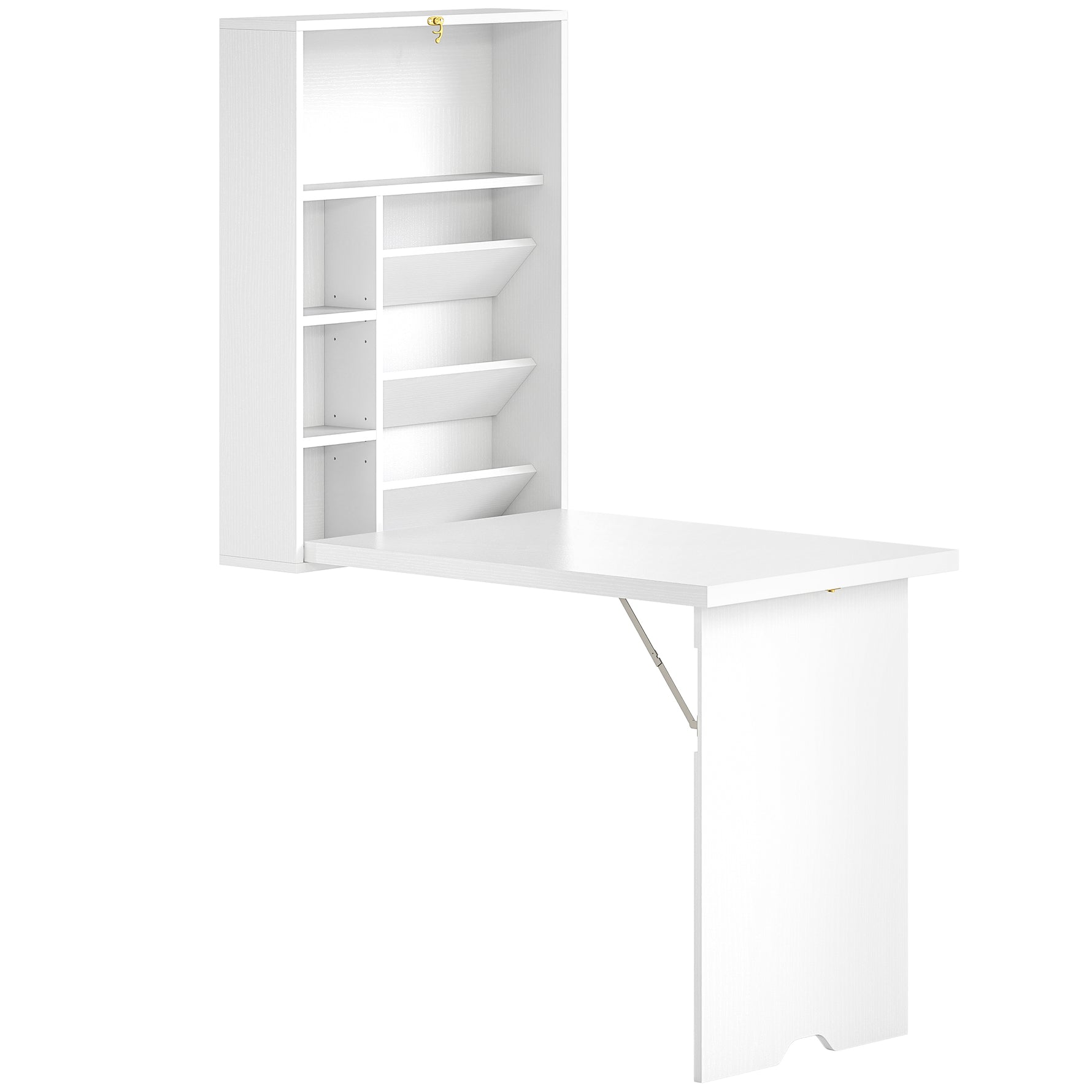 Bureau pliable mural, table murale pliante avec étagères pour salon, salle à manger, bureau, 93,8 x 60 x 147 cm, blanc