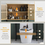 Étagère de toilettes meuble de salle de bain dessus toilette WC avec placard 2 portes et étagère ouverte bambou
