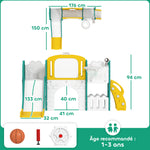 Toboggan pour enfant 7 en 1 avec panier de basket, télescope, rangement, tunnel, escalade, tableau de dessin, jaune