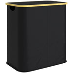 Panier à linge double pliable 80 L corbeille à linge sale avec couvercle, poignées rainurées, noir