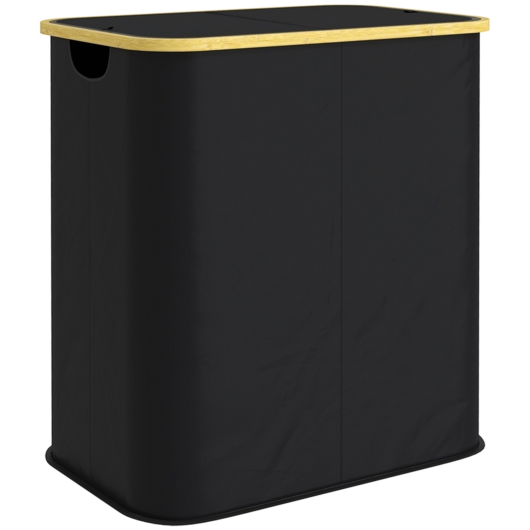 Panier à linge double pliable 80 L corbeille à linge sale avec couvercle, poignées rainurées, noir