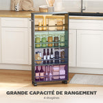 Chariot de rangement à 4 niveaux, desserte à roulettes avec poignées, desserte étroite, 45 x 15 x 91 cm, noir