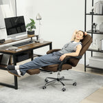 Fauteuil de bureau avec hauteur réglable, dossier inclinable, repose-pied et accoudoirs rembourrés, marron