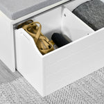 Banc de Rangement avec Coussin Gris - Meuble à Chaussures - Banc à Chaussures avec Grand tiroir Double Compartiment - MDF Blanc