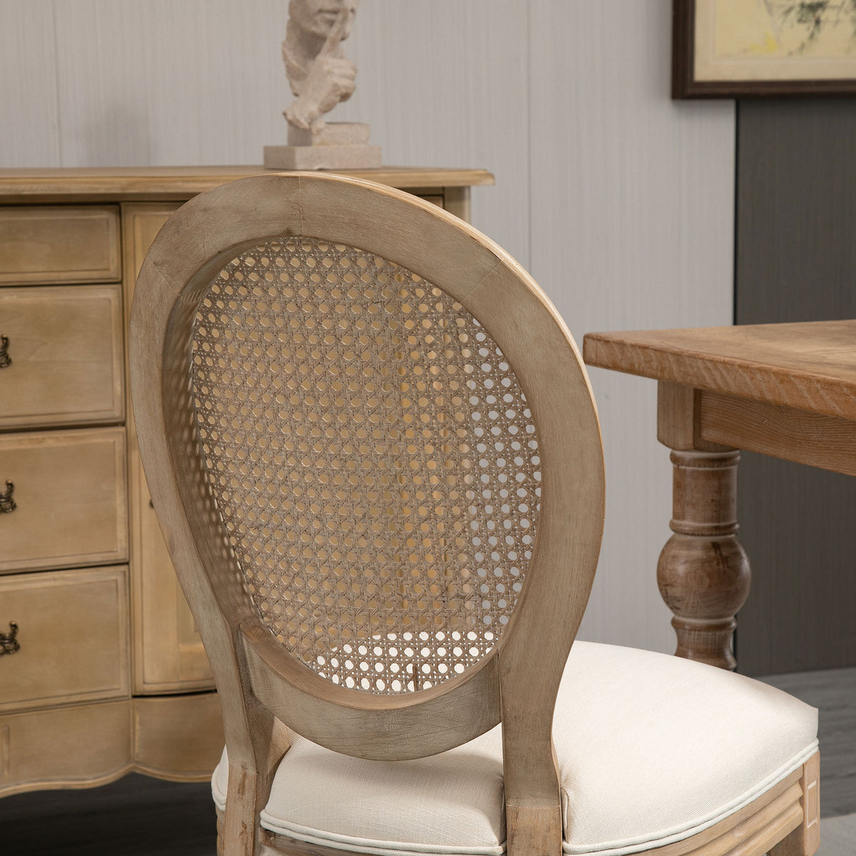 Lot de 4 chaises de Salle à Manger - Chaise de Salon médaillon Style Louis XVI - Bois Massif sculpté, patiné
