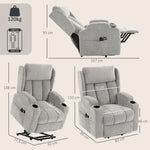 Fauteuil Releveur Électrique Massage et Chauffage, Fauteuil Relax Électrique en Chenille, Appui-tête Pliable, Gris Clair