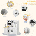 Cuisine pour Enfant 3-6 ans Jeu d'imitation Nombreux Accessoires rangements évier, robinet, four, micro-ondes, hotte, téléphone et réfrigérateur Blanc