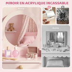 Toeletta per bambini in legno con specchio e sgabello, tavolo da trucco per bambini con cassetto e ripiano, da 3 a 6 anni, rosa