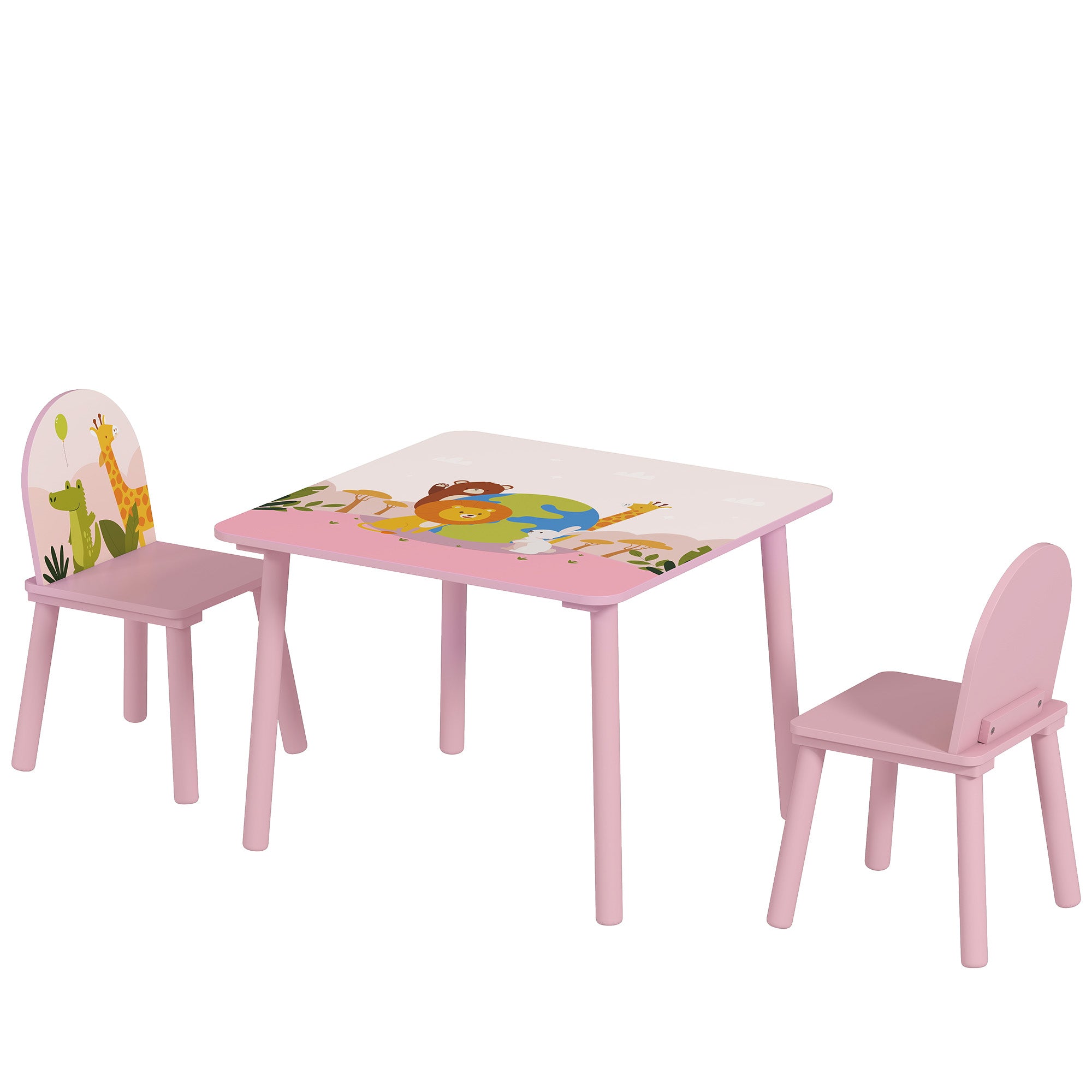 Table enfant avec chaise, ensemble table et 2 chaises en bois pour dessiner, jouer, étudier, rose