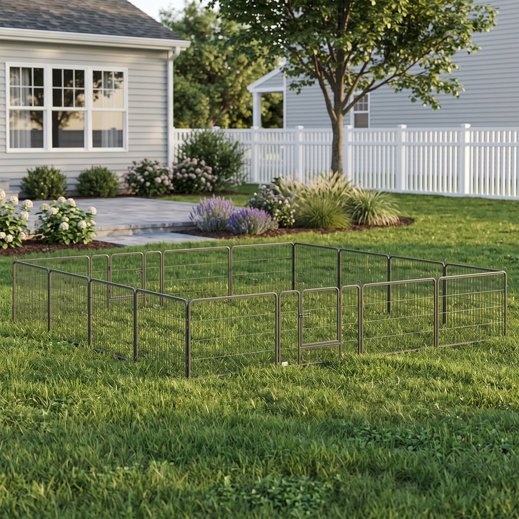 Parc pour chien, enclos chien 16 panneaux modulable et pliable, portable en acier avec portes 80 x 60 gris