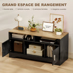 Meuble TV banc TV en bois avec 2 niches 2 armoires à porte une armoire ouverte 105 x 40 x 52 cm effet bois noir