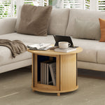Table basse ronde table de salon en bambou avec rangement caché et porte coulissante, dim. Ø 60 x 45H cm, bois naturel-8