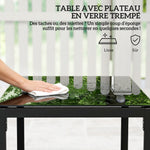 Salon de jardin extérieur en résine tressée 2 personnes, table de jardin avec 2 chaises, plateau en verre trempé, marron