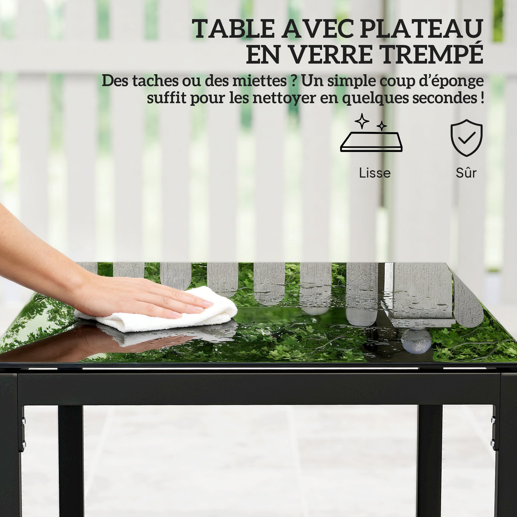 Salon de jardin extérieur en résine tressée 2 personnes, table de jardin avec 2 chaises, plateau en verre trempé, marron