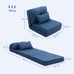 Sillón cama convertible individual con 1 cojín y respaldo ajustable, azul oscuro