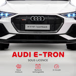 Voiture électrique enfants sous Licence Audi e-tron Sportback, véhicule électrique 12V Max. 5 Km/h avec télécommande 2,4G, phares LED, musique, klaxon, port USB, MP3, blanc