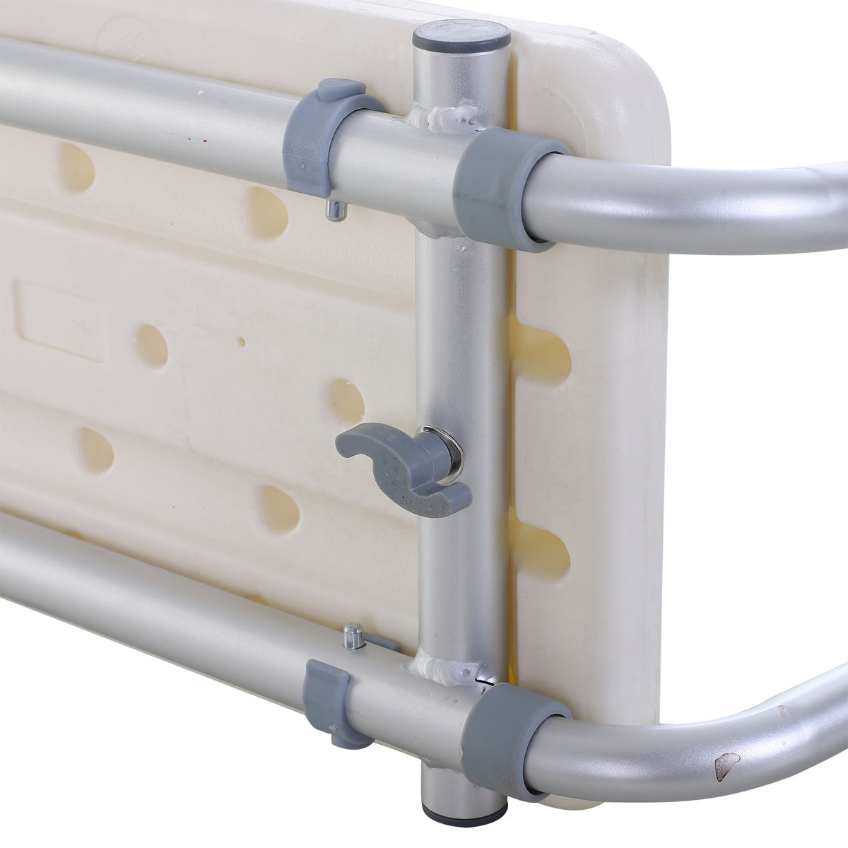 Badewannensitz – verstellbarer Einhängesitz – Duschhocker – Maße 73–83L x 22B x 18H cm – Aluminium/HDPE Weiß