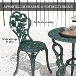 Ensemble Salon de Jardin 2 Places 2 chaises + Table Ronde Style néo-rétro Motif Rose Lignes fuselées Fonte