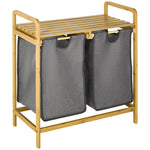 Panier à linge en bambou 2 paniers amovibles et coulissants en non-tissé 63,5 x 33 x 73 cm gris foncé