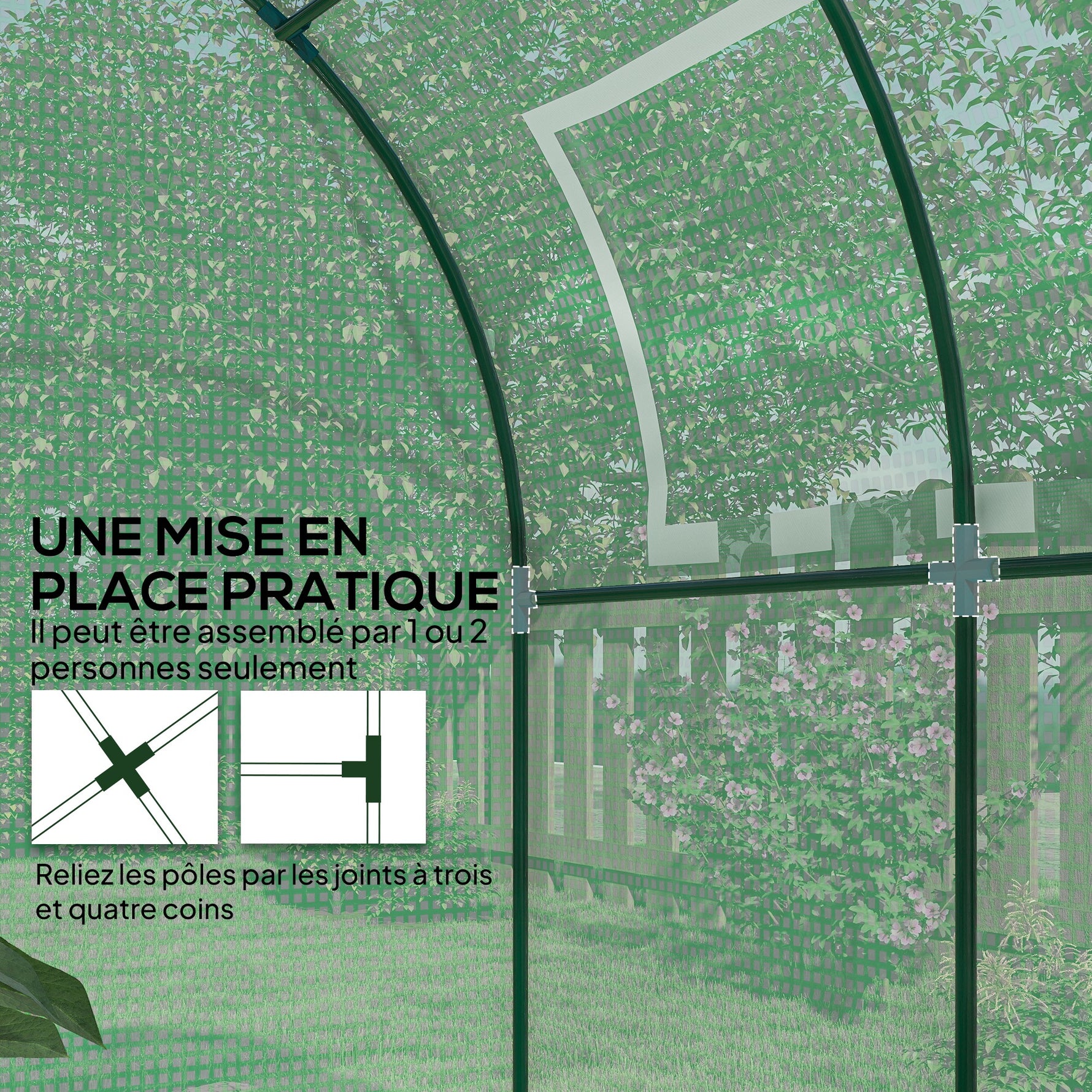 Serre tunnel de jardin 3,24m², serre de jardin tunnel porte et fenêtre enroulables, bâche PE, 180 x 180 x 200 cm, verte