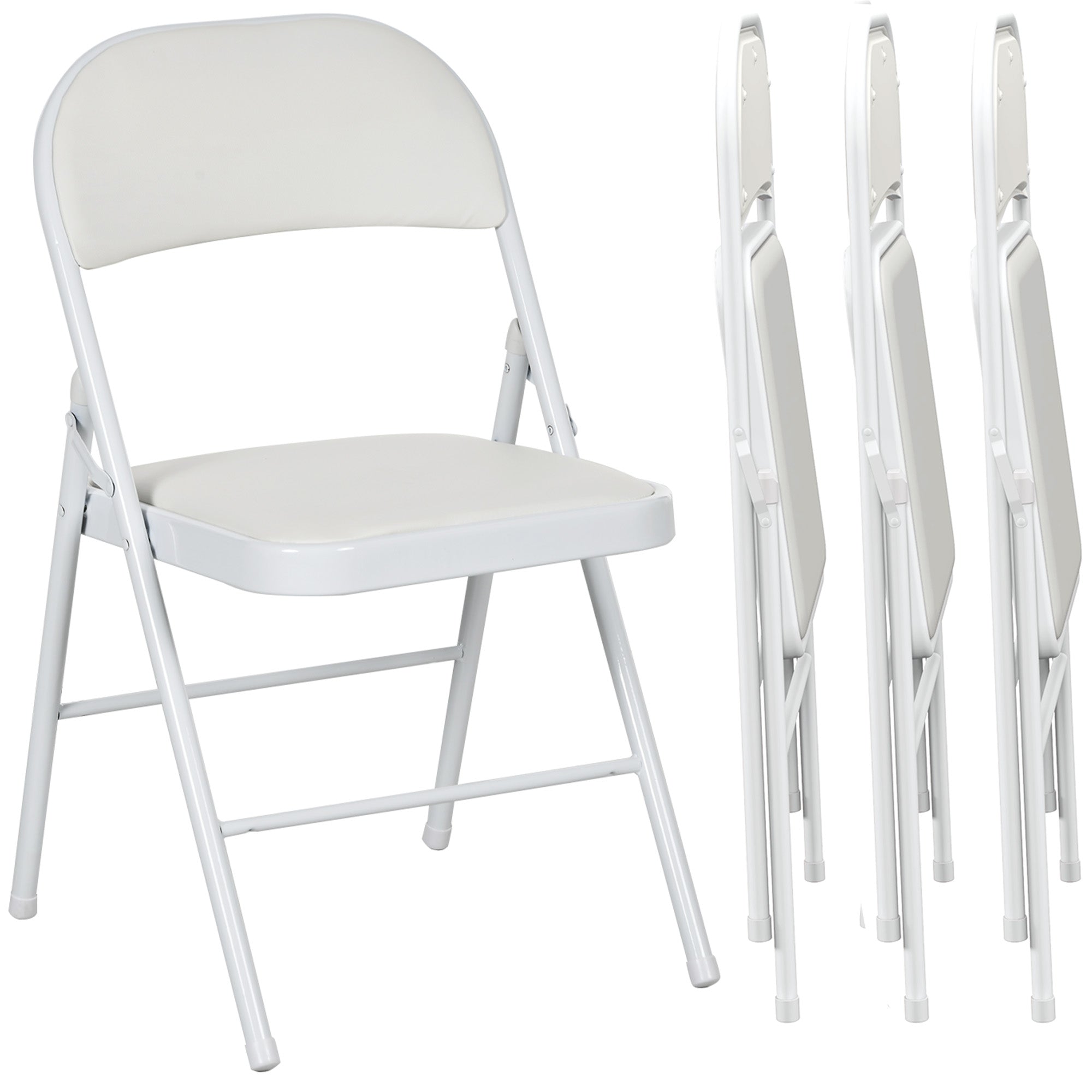 Lot de 4 chaises pliantes chaises de salle à manger portables cadre en acier dim. 45l x 46P x 78H cm blanc
