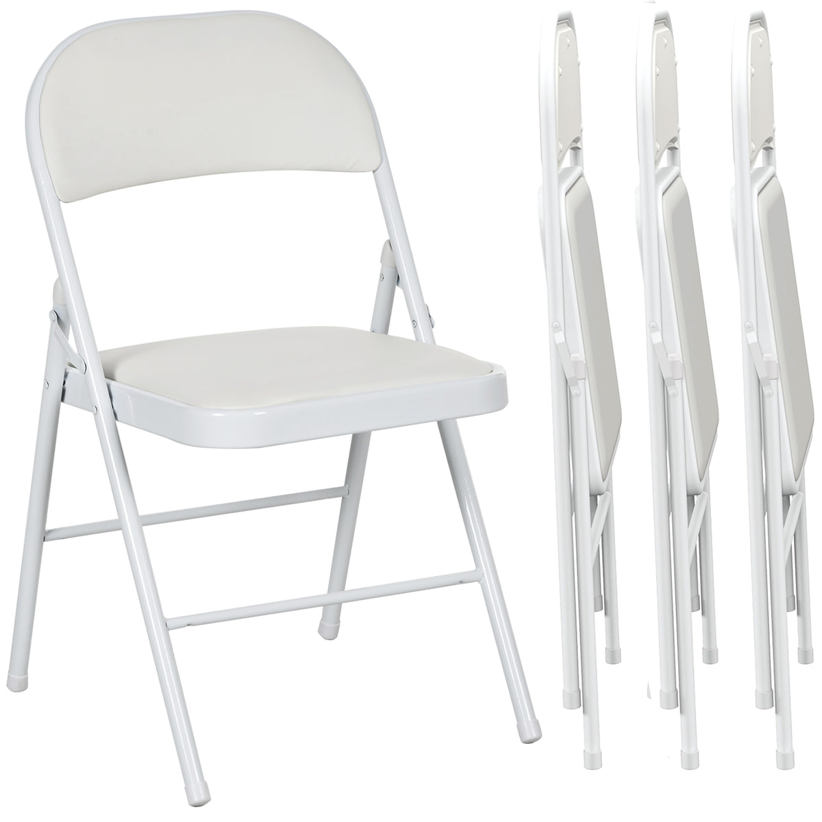 Lot de 4 chaises pliantes chaises de salle à manger portables cadre en acier dim. 45l x 46P x 78H cm blanc