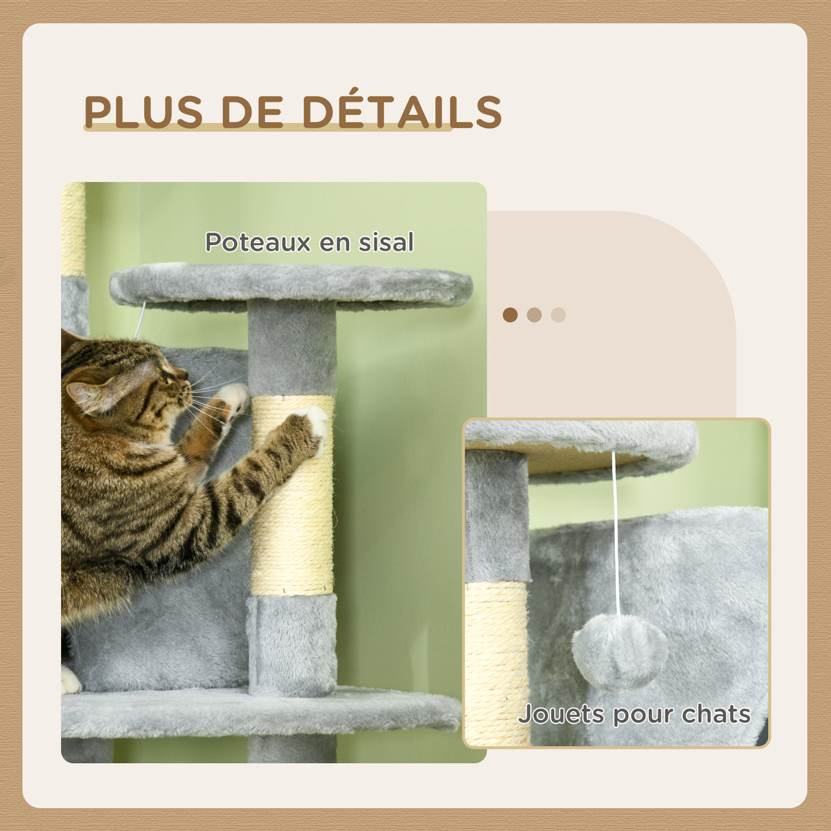 Arbre à chat XXL arbre à grimper pour chat multi-équipements griffoirs 6 plate-formes 2 niches hauteur 200 cm gris