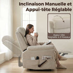 Fauteuil Inclinable de Massage et Chauffage, Fauteuil de Relaxation, Appuie-tête Réglable Poches Latérales, Crème