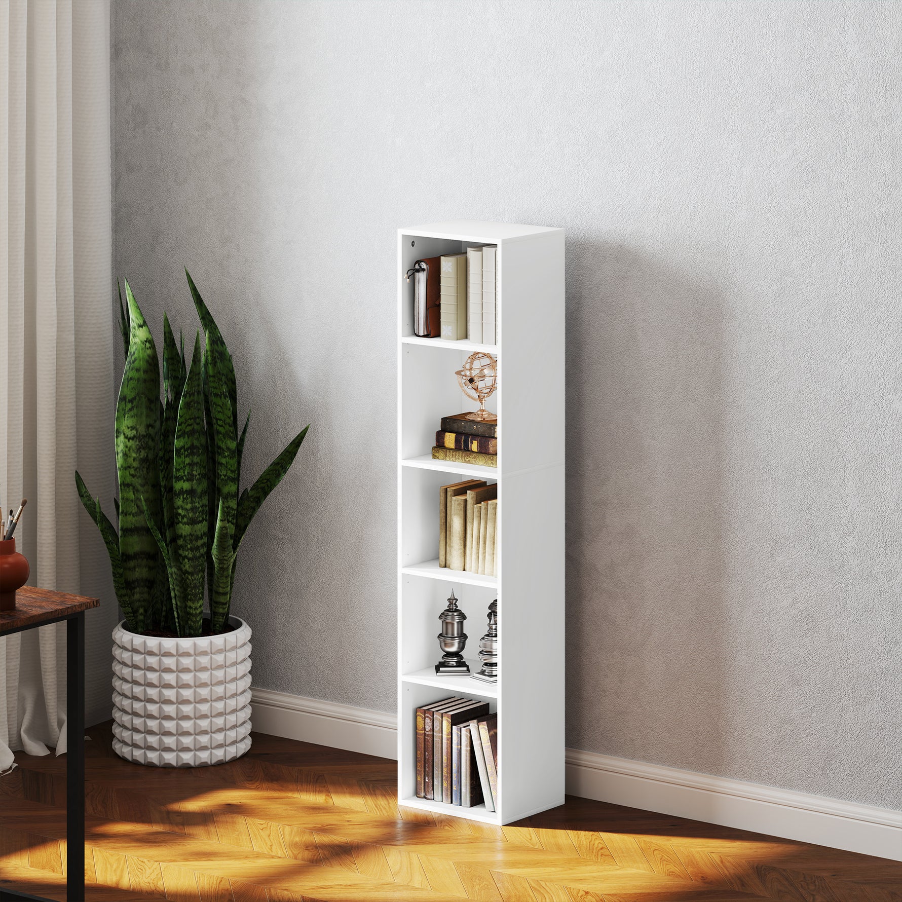 Bibliothèque étagère de rangement 5 niveaux avec étagères réglables pour salon, chambre, bureau, 30x24x133,5cm, blanc