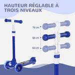 Trottinette enfant 3 Roues Lumineuses LED Hauteur Guidon réglable frein à Friction arrière de 2 à 6 ans Bleu