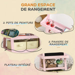 Tableau chevalet enfant 3 en 1 avec tableau blanc magnétique, tableau à craie, rouleau papier, 2 paniers, 3-6 ans, rose