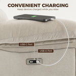 Fauteuil Releveur Électrique Massage et Chaleur Fauteuil Relax Électrique Chenille Ports USB Dossier Inclinable Crème
