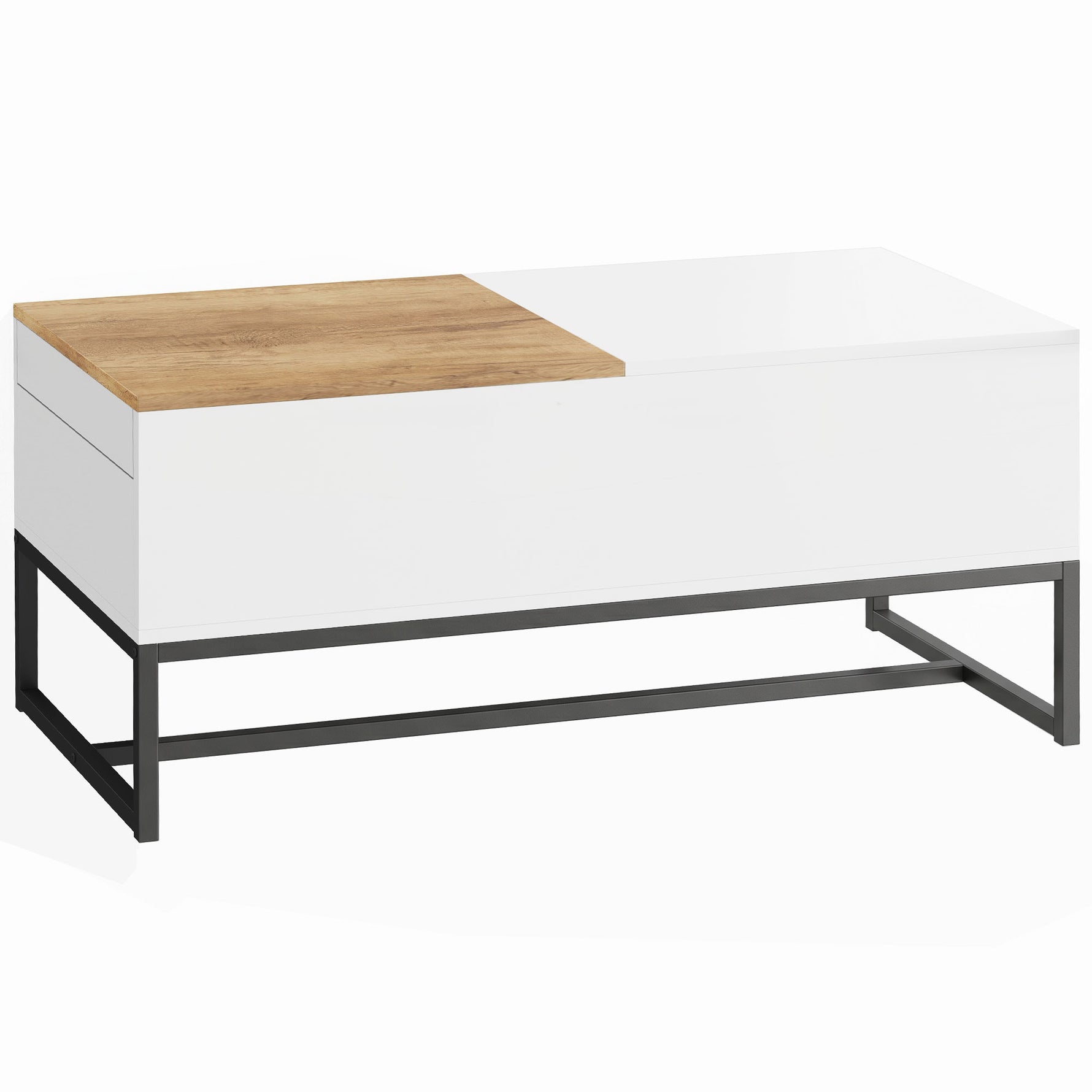 Table Basse Extensible avec Plateau Coulissant, Table de Salon avec Rangement Caché et Pieds en Acier, Blanc