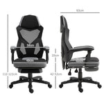 Chaise de bureau fauteuil gaming hauteur réglable dossier roulettes pivotantes repose-pied tissu en maille 58L x 63l x 112-122H cm gris noir