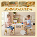 Table enfant avec chaise, ensemble table et 2 chaises en bois avec sac de rangement pour dessiner, jouer, étudier, blanc