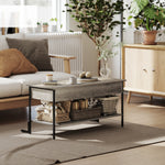 Table basse avec plateau relevable, table de salon avec compartiment caché et étagère ouverte, 95x40x59cm, gris-9
