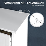 Commode meuble de rangement 5 tiroirs pour chambre, bureau, entrée, blanc et poignée métal noir