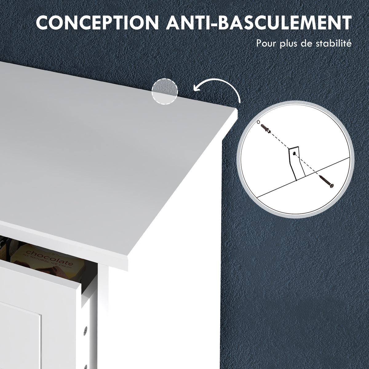 Commode meuble de rangement 5 tiroirs pour chambre, bureau, entrée, blanc et poignée métal noir