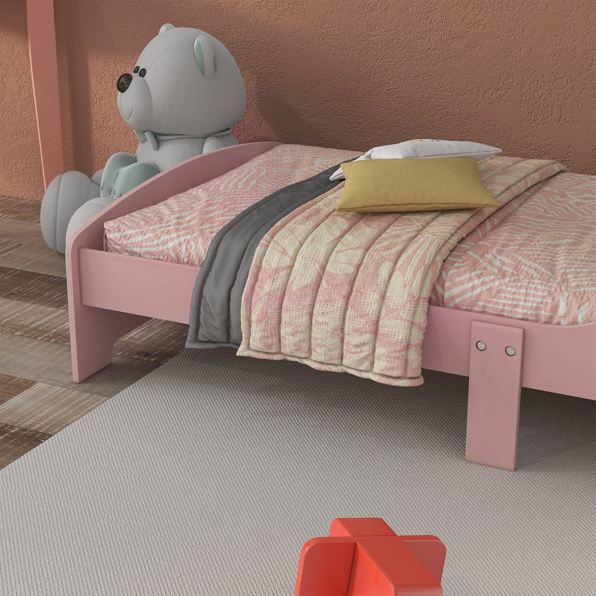 Lit pour enfant 3-6 ans avec barrières de sécurité et motifs dim. 77 x 143 x 60 cm sommier à lattes inclus - rose