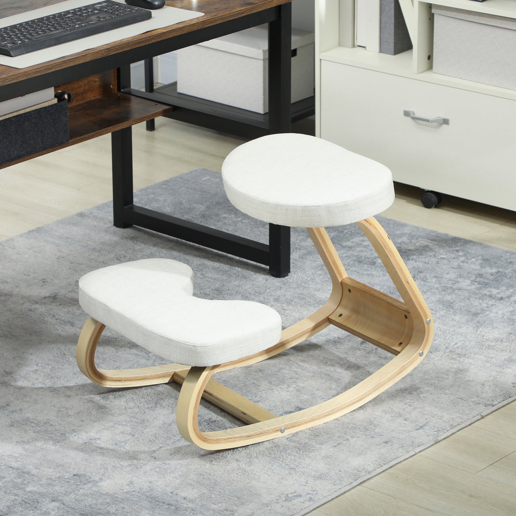 Siège assis genoux, siège ergonomique en bois à bascule, chaise à genoux pour bureau à domiciles, crème