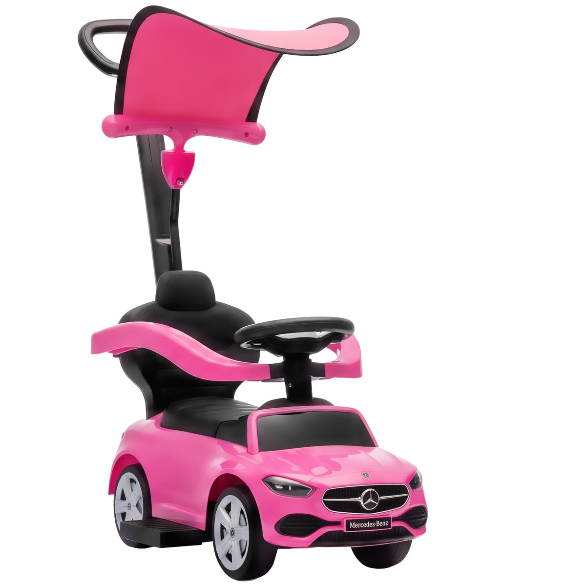 Porteur Enfants 3 en 1 Mercedes-Benz sous Licence, Garde-Corps, Espace de Rangement, Klaxon, 83x40x90cm, Rose
