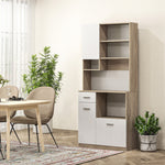 Armoire de cuisine haute, meuble de rangement moderne avec étagères réglables, tiroir, blanc et aspect bois