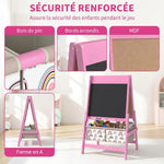 3-in-1 Dubbelzijdige Kinderezel, Lessenaar en Witbord, Papierrol, Manden, Plank, 3-8 Jaar, Roze