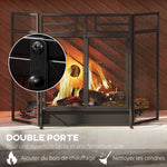 Pare-étincelles grille de protection pour cheminée pare-feu barrière de sécurité 3 volets pliables et porte 120 x 79 cm