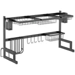 Geschirrabtropfgestell 2 Ebenen, Messerhalter, Schneidebrett-Halterung, 93 x 30 x 52,5 cm, Stahl, schwarz