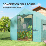 Serre de jardin tunnel 2 x 3m, 6m² avec porte enroulable, 4 fenêtres, - Acier galvanisé PE Haute densité Vert