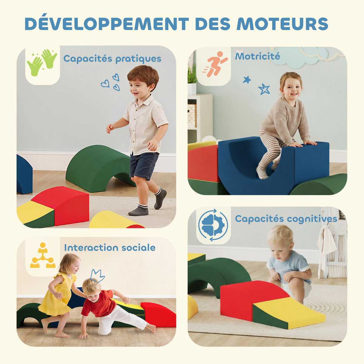 Module motricité bébé 5PCS parcours motricité bébé en mousse EVA pour enfants d'âge préscolaire, multicolore