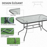 Table de Jardin rectangulaire dim. 120L X 80l x 70H cm métal époxy Gris Plateau Verre trempé