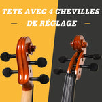 Violon 4/4 pleine grandeur avec étui, accordeur, épaulière, archet, colophane, cordes rechange et chiffon